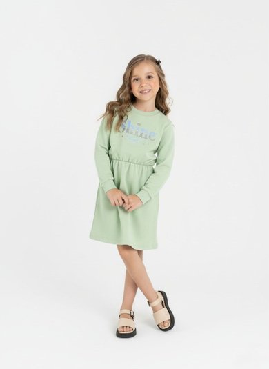 Vestido Infantil Manga Longa em Moletom sem Felpa (Verde) Guloseima