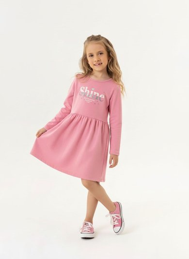 Vestido Infantil Manga Longa em Moletom sem Felpa (Rosa) Guloseima