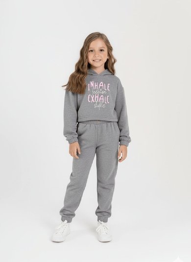 Conjunto Infantil Feminino com Jaqueta e Calça em Moletinho (Cinza) Guloseima