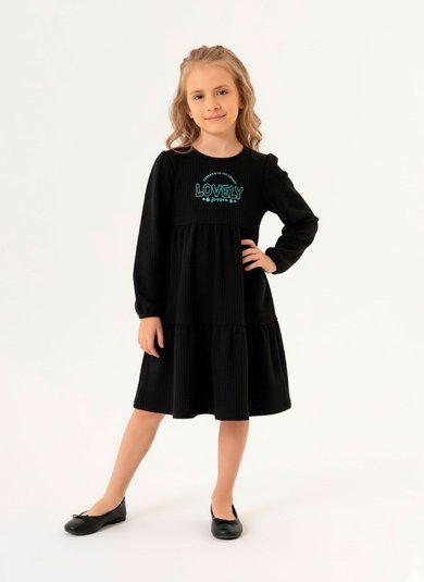 Vestido Manga Longa Infantil em Moletinho (Preto) Guloseima