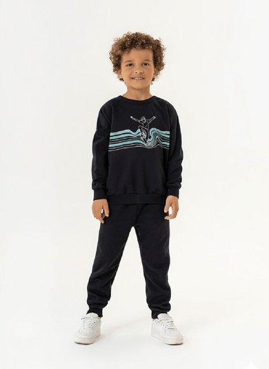 Conjunto em Moletinho Felpado Masculino Infantil (Preto) Guloseima