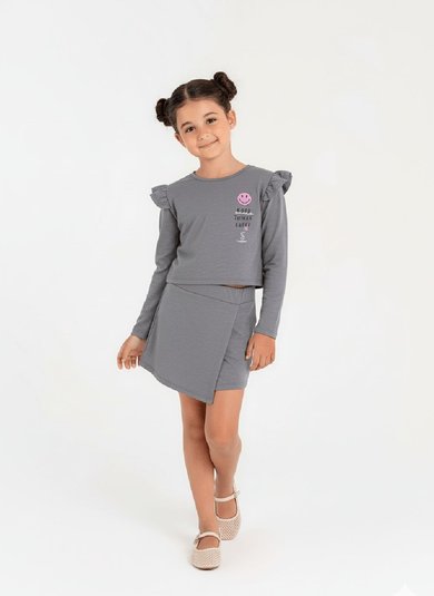Conjunto com Blusão e Short-Saia Infantil (Cinza) Guloseima