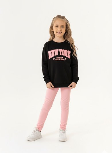 Conjunto Infantil Feminino com Blusão e Calça Legging (Preto) Guloseima
