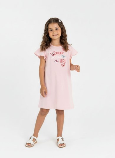 Vestido Infantil em Ribana Canelada de Manga Curta (Rosa) Guloseima
