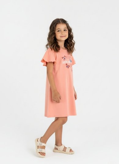 Vestido Infantil em Ribana Canelada de Manga Curta (Laranja) Guloseima