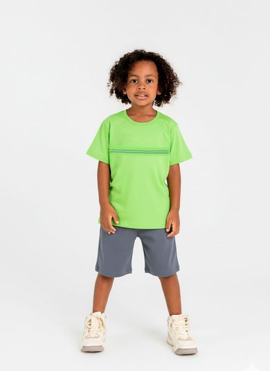 Conjunto Infantil Masculino com Camiseta Estampada e Bermuda (Verde) Guloseima