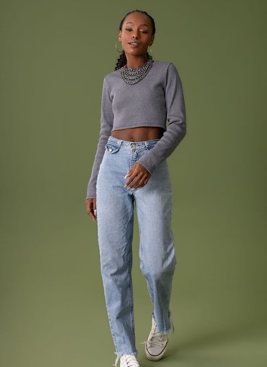 Cropped Manga Longa Ribana Casual (Cinza) The Philippines