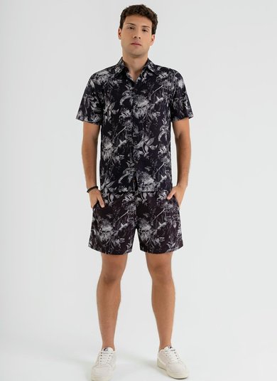 Camisa Manga Curta Masculina em Viscose (Preto) The Philippines