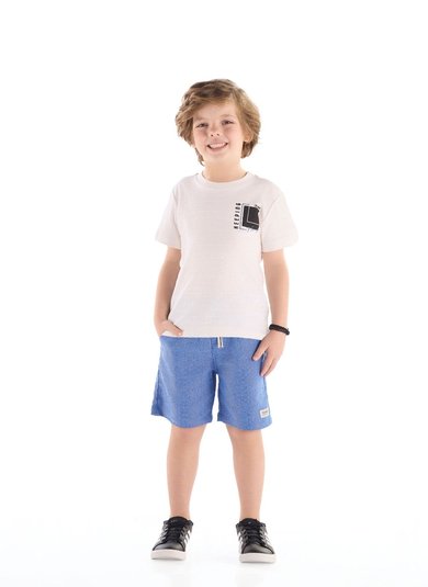 Bermuda Infantil em Tecido Sarjado Azul