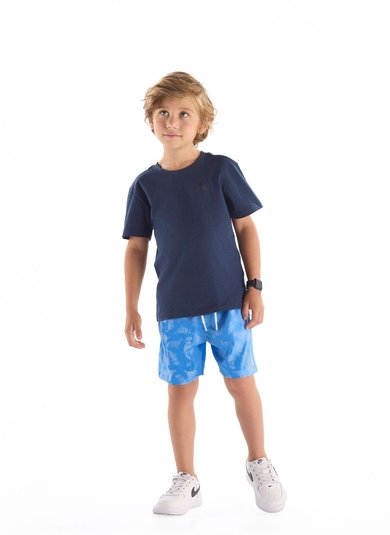 Bermuda Infantil Masculina de Microfibra Tropical Azul