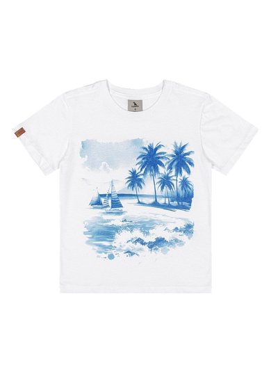 Camiseta Menino em Algodão com Estampa Frontal Branco