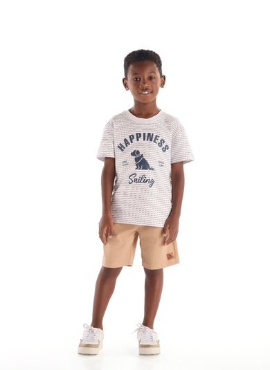 Camiseta Listrada Infantil Menino com Estampa 3D Branco