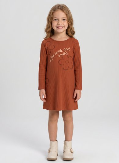 Vestido para Menina em Ribana Canelada (Marrom) Guloseima