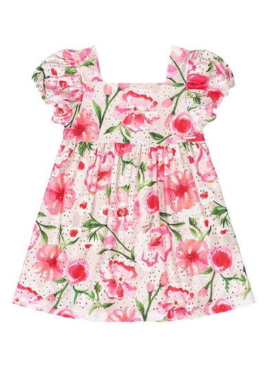 Vestido Floral em Laise para Bebê Off White
