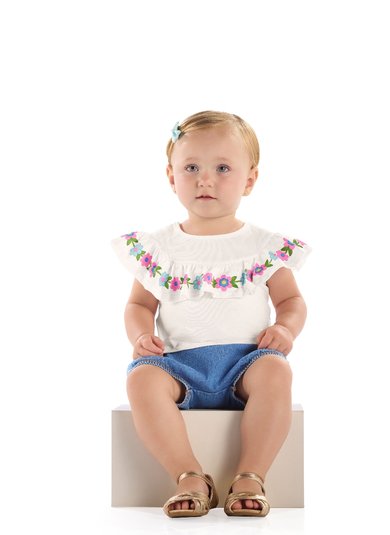 Conjunto para Bebê com Blusa e Calcinha Jeans Off White