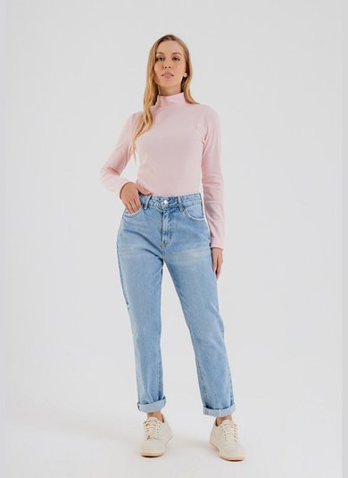 Blusa Básica Manga Longa Feminina Adulto (Rosa) Just Basic