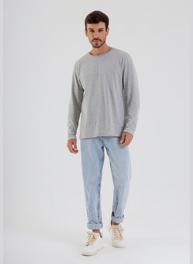 Camiseta Básica de Mangas Longas Masculino Adulto (Cinza) Just Basic