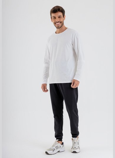 Camiseta Básica de Mangas Longas Masculino Adulto (Branco) Just Basic