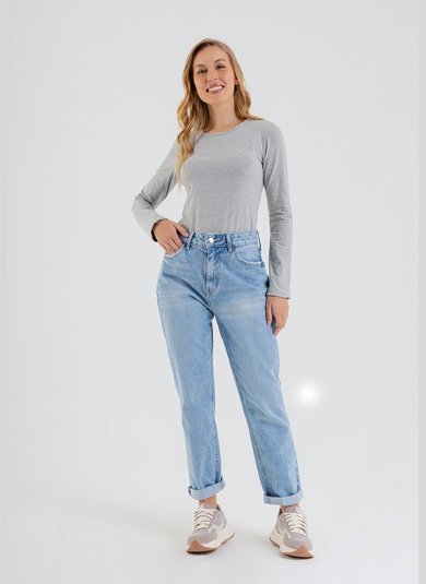 Blusa Básica Manga Longa Feminina em Cotton (Cinza) Just Basic