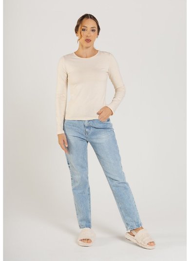 Blusa Básica Manga Longa Feminina em Cotton (Bege) Just Basic