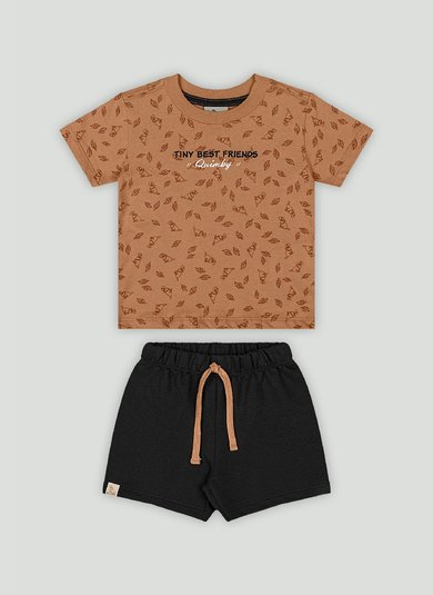 Conjunto Bebê Menino Camiseta Estampada e Bermuda (Marrom) Quimby