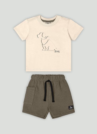 Conjunto Bebê Menino Camiseta Estampada e Bermuda Bege