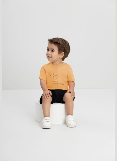 Conjunto Bebê Menino Camiseta Estampada e Bermuda (Laranja) Quimby