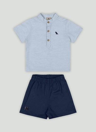 Conjunto Bebê Menino Camisa Texturizada e Bermuda (Azul) Quimby