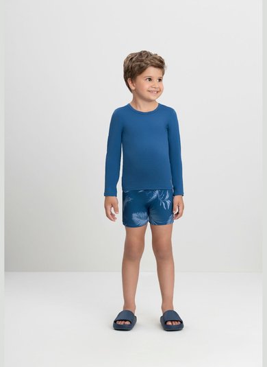 Conjunto Infantil com Camiseta FPS+50 e Sunga Boxer (Azul) Quimby