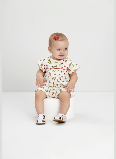 Macaquinho para Bebê em Cotton com Flores (Estampado) Quimby