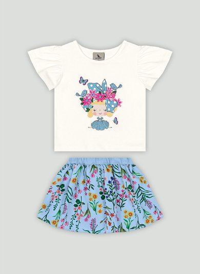 Conjunto com Blusa e Saia para Bebê (Branco) Quimby