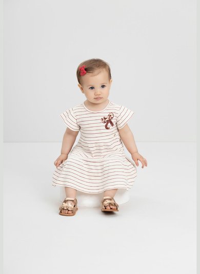 Vestido para Bebê em Ribana Listrada (Off White) Quimby