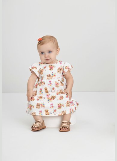 Vestido Bebê em Cotton com Cachorrinhos (Estampado) Quimby