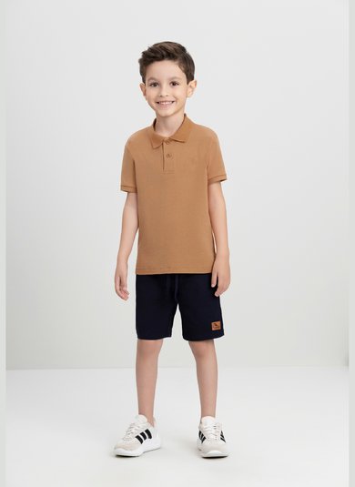 Camisa Polo para Menino Básica com Bordado (Marrom) Quimby