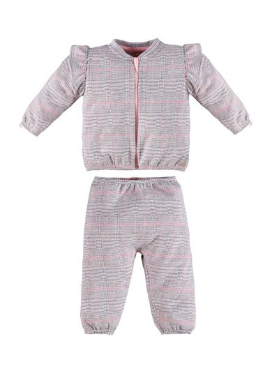 Conjunto com Jaqueta e Calça em Malha Xadrez Jacquard Cinza