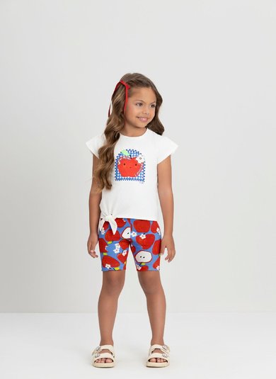 Conjunto Infantil com Blusa e Bermuda Ciclista em Cotton (Off White) Up Baby