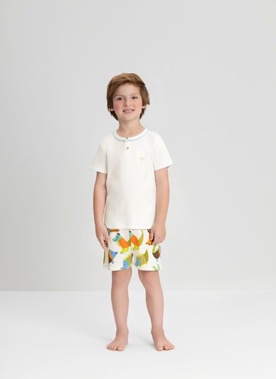 Conjunto de Pijama Infantil para Menino com Camiseta e Shorts em Suedine (Off White) Up Baby