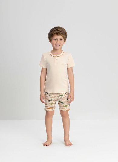 Conjunto de Pijama Infantil para Menino com Camiseta e Shorts em Suedine (Bege) Up Baby