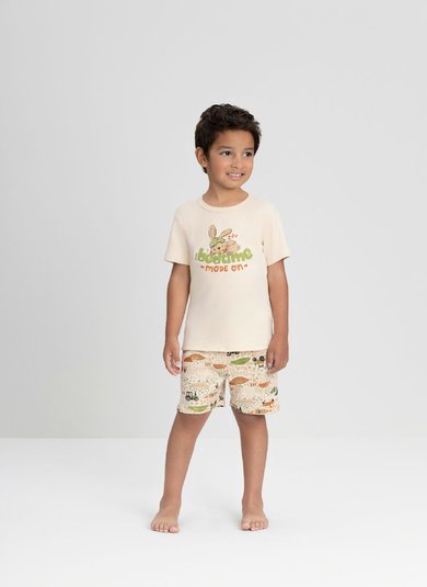 Conjunto de Pijama Infantil para Menino com Camiseta e Bermuda em Suedine (Bege) Up Baby