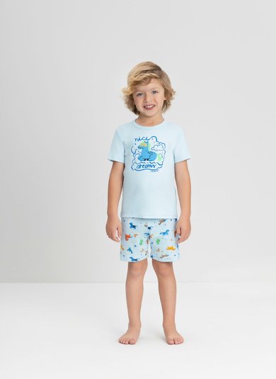 Conjunto de Pijama Infantil para Menino com Camiseta e Bermuda em Suedine (Azul) Up Baby