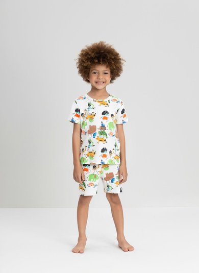 Conjunto de Pijama Infantil para Menina com Camiseta e Bermuda (Branco) Up Baby