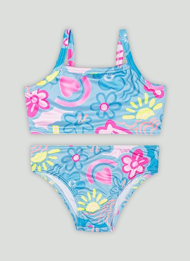Conjunto de Biquíni com Top e Calcinha com Malha Sublimada com FPS+50 (Azul) Up Baby