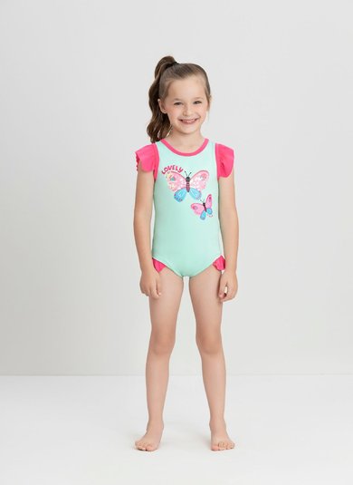 Maiô Infantil em Malha Sublimada com FPS+50 e Babados (Verde) Up Baby