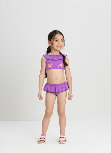 Conjunto de Biquíni com Top e Calcinha em Malha com FPS+50 com Babados (Roxo) Up Baby