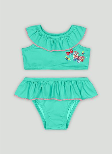 Conjunto de Biquíni com Top e Calcinha em Malha com FPS+50 com Babados (Verde) Up Baby