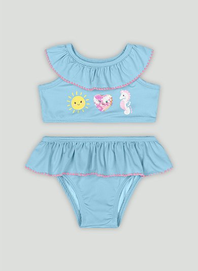 Conjunto de Biquíni com Top e Calcinha em Malha com FPS+50 com Babados (Azul) Up Baby