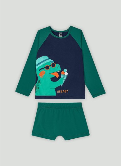 Conjunto Infantil para Menino com Camiseta e Sunga Boxer com FPS+50 (Verde) Up Baby