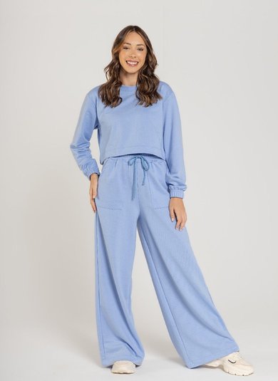 Blusão Cropped Básico em Moletom Feminino Adulto Azul