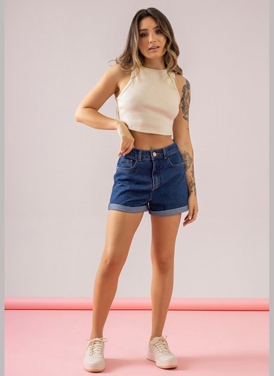 Regata Básica Cropped em Ribaninha Bege