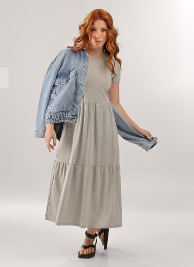 Vestido Marias Longo em Algodão (Cinza) Just Basic